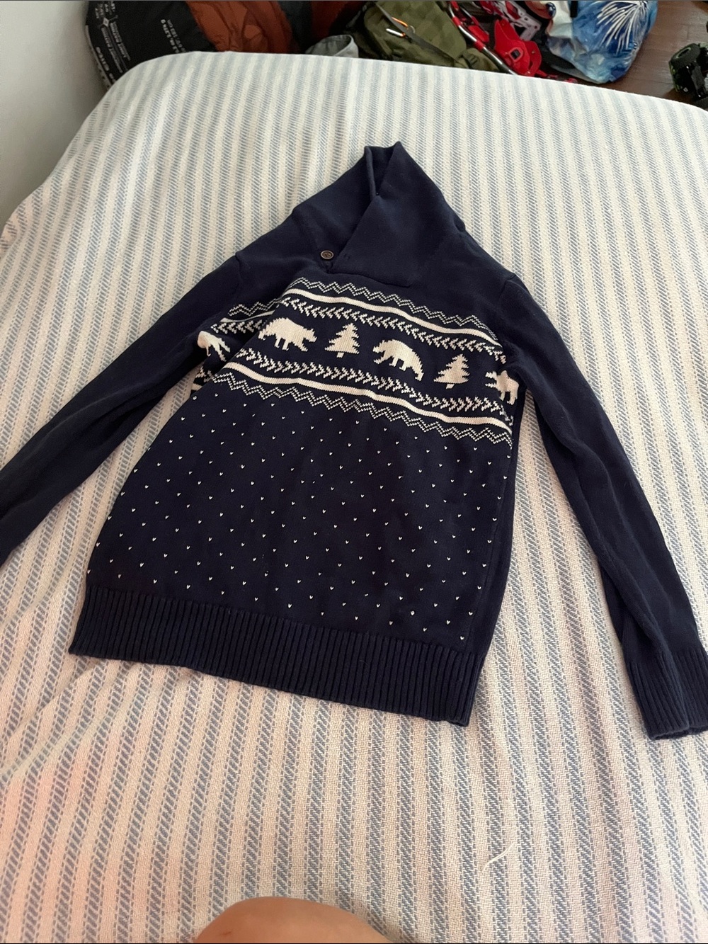 Place Navy Turtleneck Sweater with White Fair Isle Bear Pattern